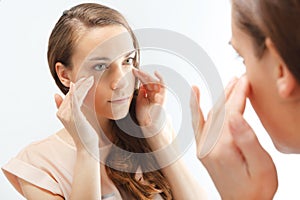 Mimic wrinkles ,signs of skin aging. photo