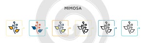 Mimosa vector icon in 6 different modern styles. Black, two colored mimosa icons designed in filled, outline, line and stroke