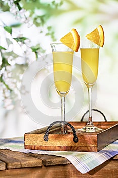 Mimosas Garnished with Slice of Orange