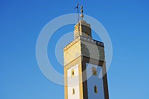 Minaret of Ahl Fas mosque in african capital city of Rabat in Morocco