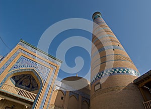 Minaret in ancient city of Khiva, Uzbekistan