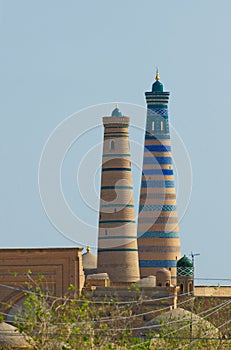 Minaret in ancient city of Khiva, Uzbekistan