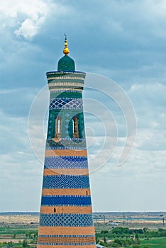 Minaret in ancient city of Khiva, Uzbekistan