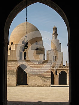Minaret and central yard. Ibn Tulun mosque. Cairo. photo