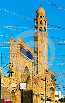 Minaret of Farkous Mosque in the medina of Tozeur, Tunisia