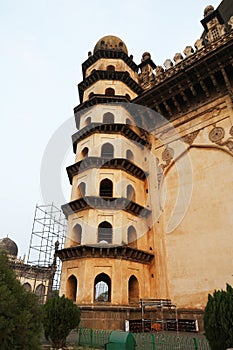 Minaret, Gol Gumbaz Mausoleum, Bijapur, Karnataka, India