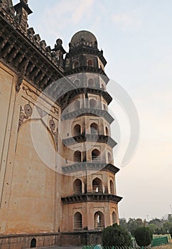 Minaret, Gol Gumbaz Mausoleum, Bijapur, Karnataka, India