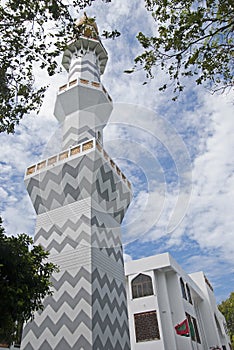 The minaret of Grand Friday Mosque, Islamic Centre, Masjid-al-Sultan Muhammad Thakurufaanu Al Auzam in Male, Maldives