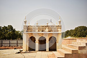 Minaret at the Great Mosque at the tombs of the seven Qutub Shahi rulers in the Ibrahim Bagh India