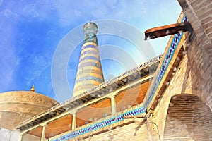 Minaret of Islam-Khodja colorful painting looks like picture