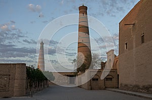 Minaret of Islom Xoja complex in the city of Khiva. photo
