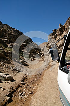 Driving along the access road to the Minaret of Jam, a UNESCO site in central Afghanistan. photo