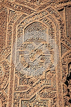 The Minaret of Jam, a UNESCO site in central Afghanistan. Showing detail of the geometric decorations.