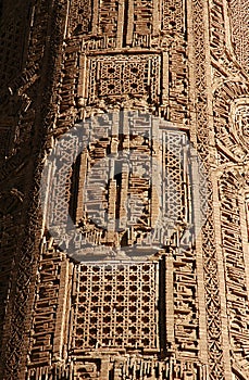 The Minaret of Jam, a UNESCO site in central Afghanistan. Showing detail of the geometric decorations.