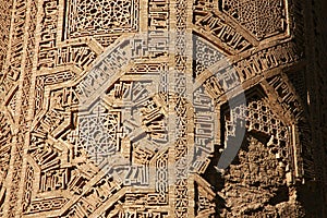 The Minaret of Jam, a UNESCO site in central Afghanistan. Showing detail of the geometric decorations.