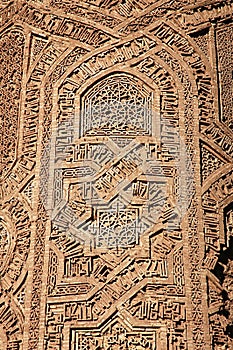 The Minaret of Jam, a UNESCO site in central Afghanistan. Showing detail of the geometric decorations. photo