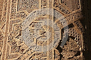 The Minaret of Jam, a UNESCO site in central Afghanistan. Showing detail of the geometric decorations. photo