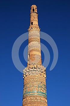 The Minaret of Jam, a UNESCO site in central Afghanistan. Showing detail of the upper part of the tower.