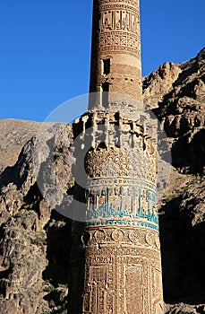 The Minaret of Jam, a UNESCO site in central Afghanistan. Showing detail of the upper part of the tower. photo
