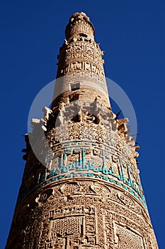 The Minaret of Jam, a UNESCO site in central Afghanistan. Showing detail of the upper part of the tower. photo