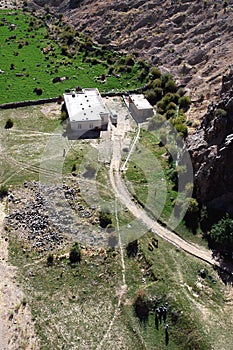 The Minaret of Jam, a UNESCO site in central Afghanistan. View from the top showing the UNESCO site building. photo