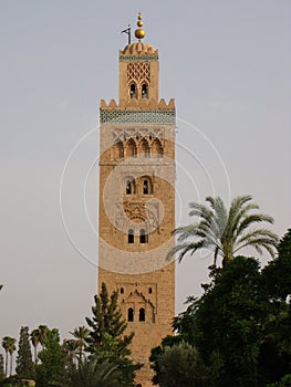 Minaret of the Koutoubia Mosque in Marrakech. Morocco