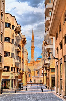 Minaret of the Mohammad Al-Amin Mosque in Beirut, Lebanon photo