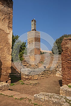 Minaret of the mosque in Chellah in Rabat, Morocco