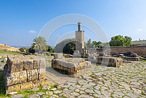 Minaret of the mosque in Chellah in Rabat, Morocco