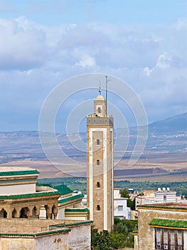 The minaret of a mosque in Meknes, Morocco