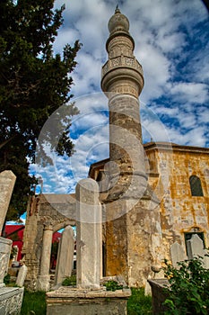 The minaret of Murat Reis Mosque in Rhodes photo