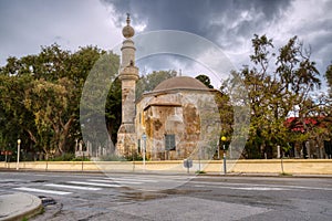 The minaret of Murat Reis Mosque in Rhodes photo