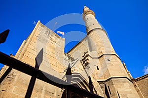 Minaret of Selimiye Mosque Cathedral of Saint Sophia in North Nicosia, Cyprus.