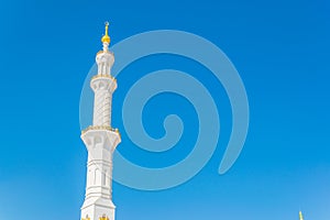 minaret of the Sheikh Zayed Mosque, Abu Dhabi, United Arab Emirates...IMAGE