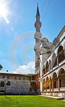 The minaret of Sultan Ahmed Mosque, Istanbul