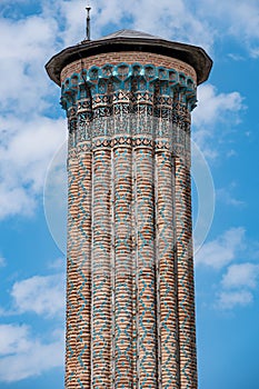 Minaret of Ã‡ifte Minareli Medrese at Erzurum in Turkey