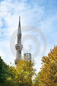 Minarets of the Blue Mosque against the sky in Istanbul. Landmarks of Turkey. Turkey. Istanbul. September 25, 2021