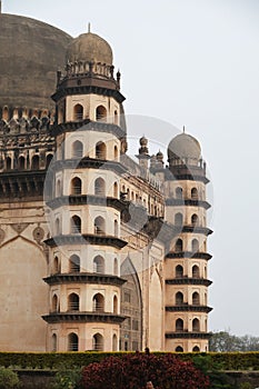 Minarets, Gol Gumbaz Mausoleum, Bijapur, Karnataka, India