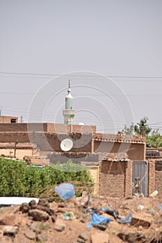 Minarets of Islamic mosques from the `Lamab` and `Rimila` neighborhoods in Khartoum, Sudan in the neighborhoods inhabited by middl