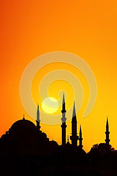 Minarets of the mosque at sunset. Istanbul. Turkey