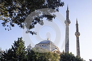 Minarets of Ortakoy Mosque in Istanbul Turkey.