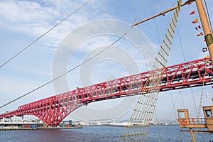 The Minato Bridge is a double-deck cantilever truss bridge in Os