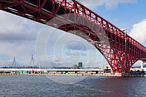 Minato Bridge in Osaka, Japan double-deck cantilever truss bridge