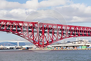 Minato Bridge red bridged in Osaka port photo