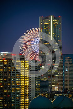 Minato Mirai townscape and fireworks