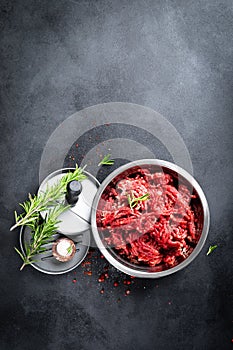 Mince. Ground meat with ingredients for cooking