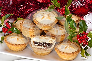 Mince Pies for Christmas with Holly and Berries photo