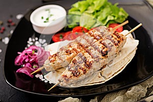 Minced Lula kebab grilled turkey chicken