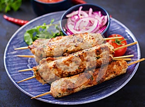 Minced Lula kebab grilled turkey chicken