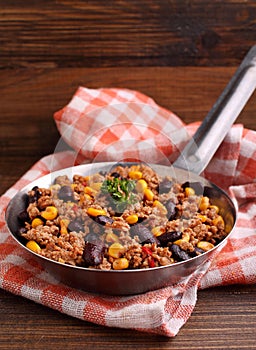 Minced meat with corn, sweet peppers and beans